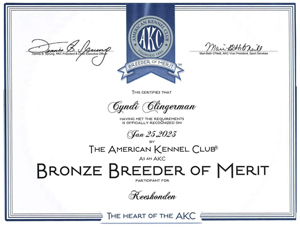 AKC Bronze Breeder of Merit