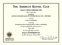 Tori, Rally Intermediate certificate.